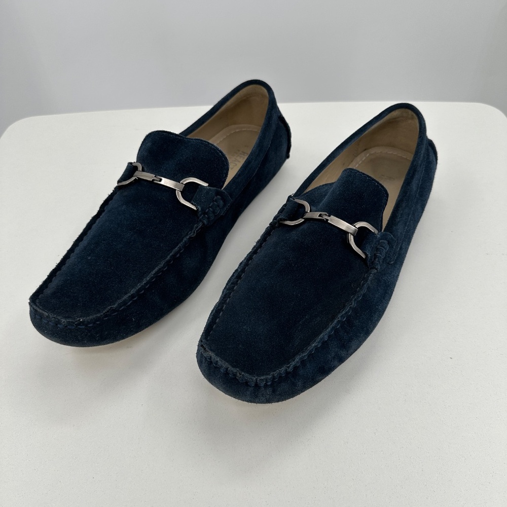 REACTION Kenneth Cole Navy Blue Suede Sound Wave Slip-on Loafers size 11.5 Men's